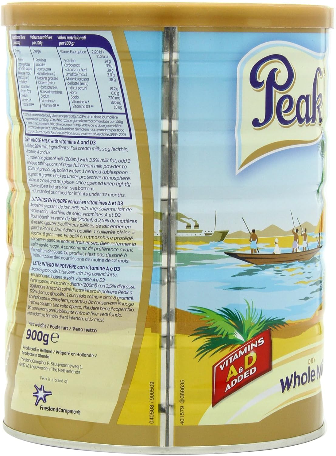 Peak Whole Milk Powder – 2 lb Can (900 g) | Dutch Milk from Holland, rBST Free, Instant Dissolve