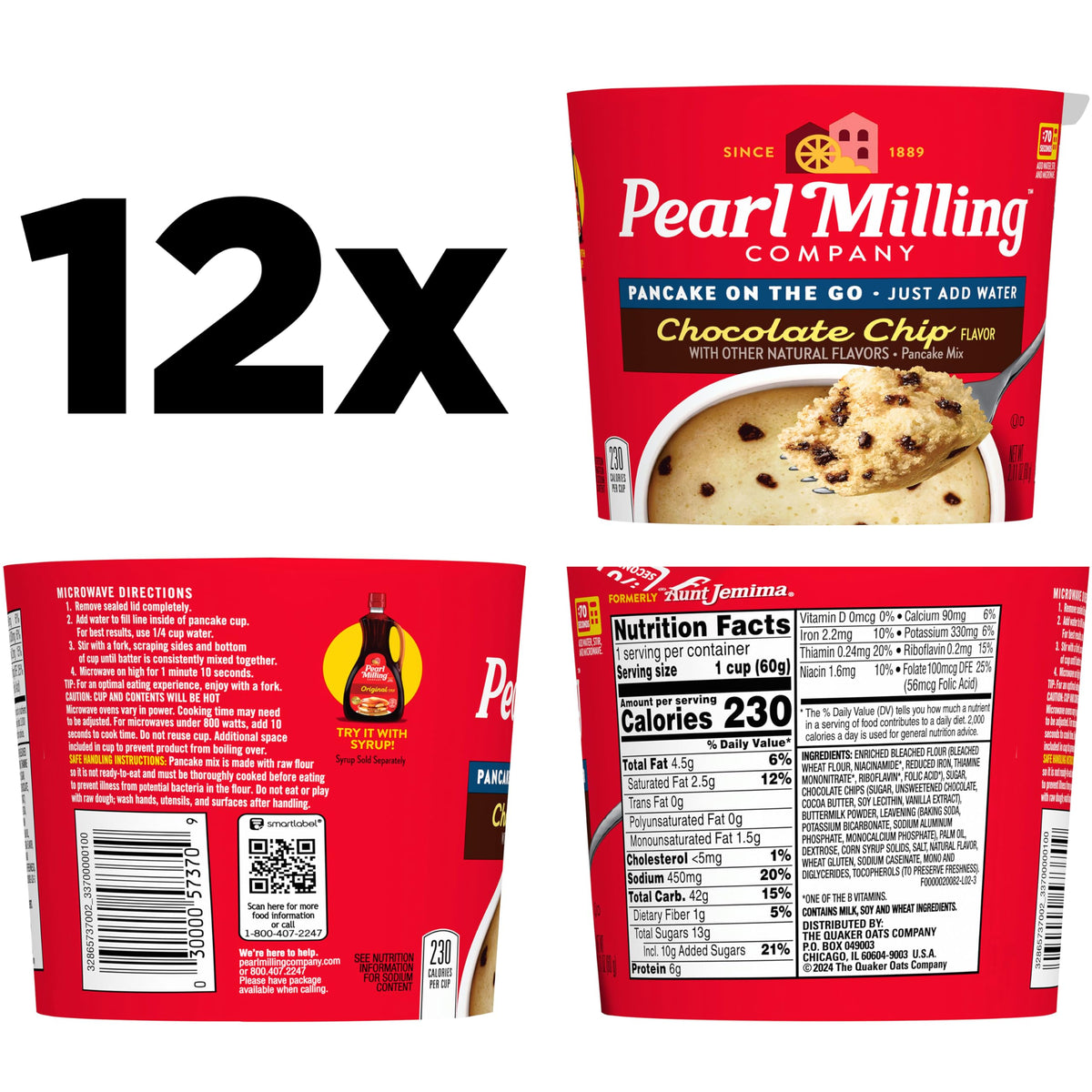 Pearl Milling Company Pancake Cups, Chocolate Chip — 12 Pack | Quick On-The-Go Pancakes