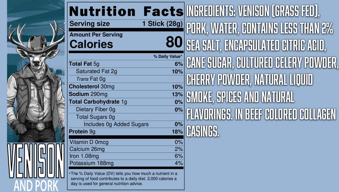 Pearson Ranch Venison Sticks – Exotic Jerky with No Added Nitrites, Zero Sugar, High-Protein Paleo & Keto Snack Pack (24 x 1oz)