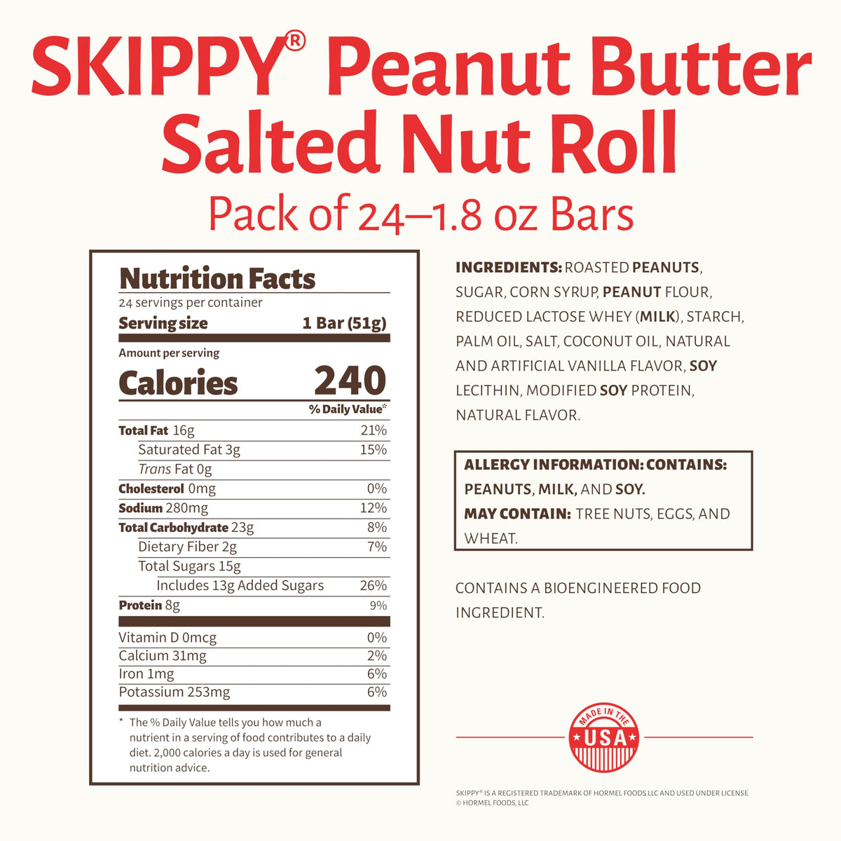 Pearson’s SKIPPY Peanut Butter Salted Nut Roll – 24 Bar Bulk Pack
