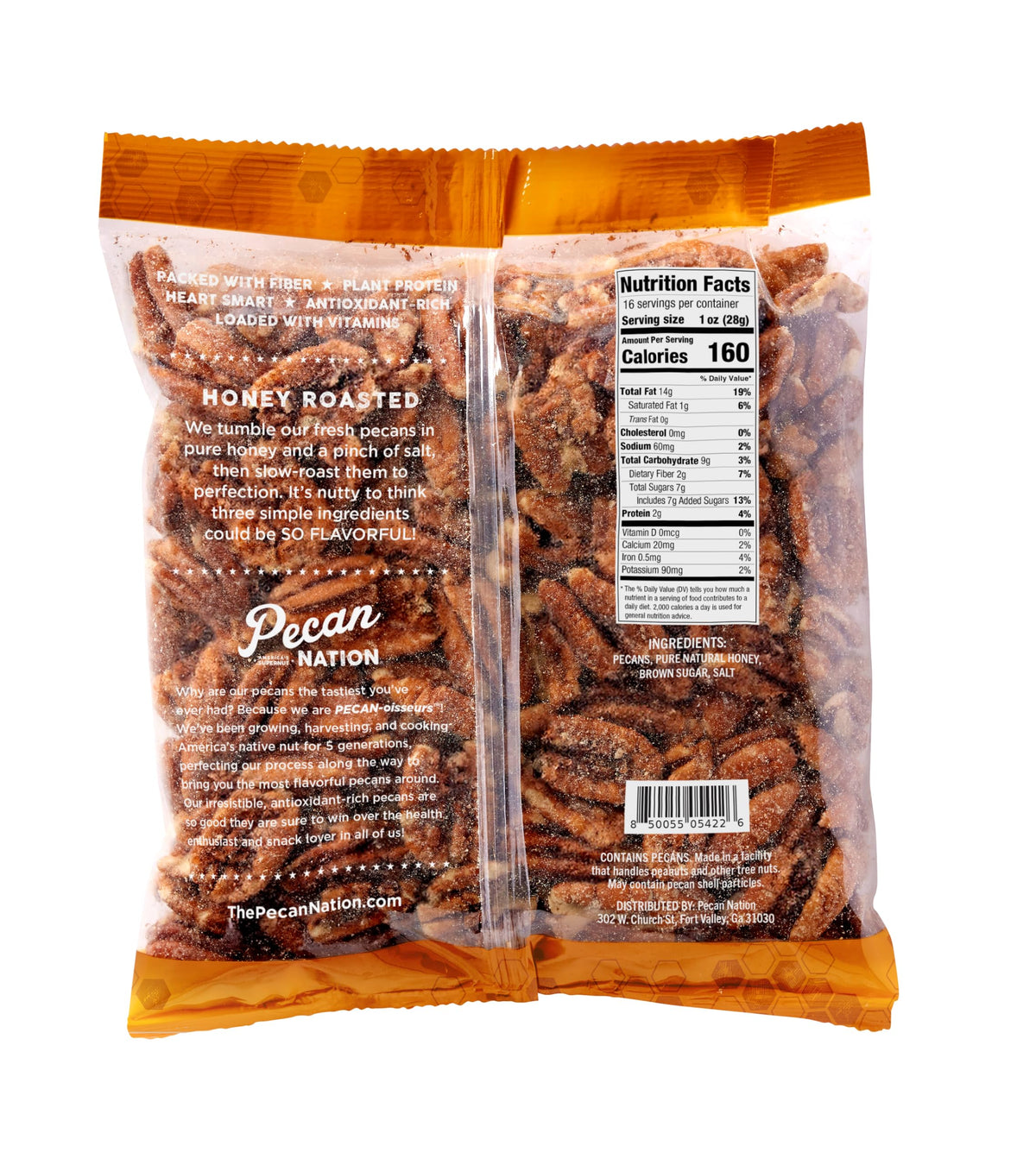 Pecan Nation Honey Roasted Georgia Pecans, 32 oz – Natural, Non-GMO, No Preservatives