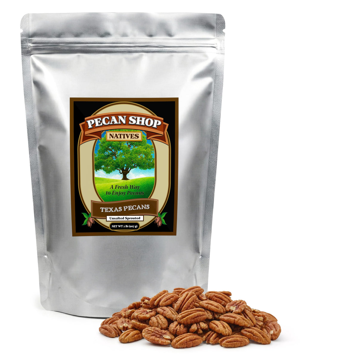 Pecan Shop Unsalted Sprouted Raw Texas Native Pecans – 2 lb, Wild-Harvested & Family Recipe Crispy