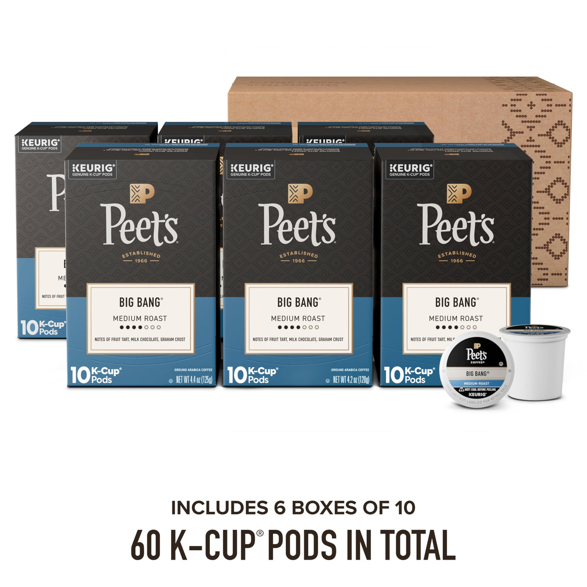 Peet's Coffee Big Bang Medium Roast K-Cup Pods – 60 Count (6 Boxes) | 100% Arabica