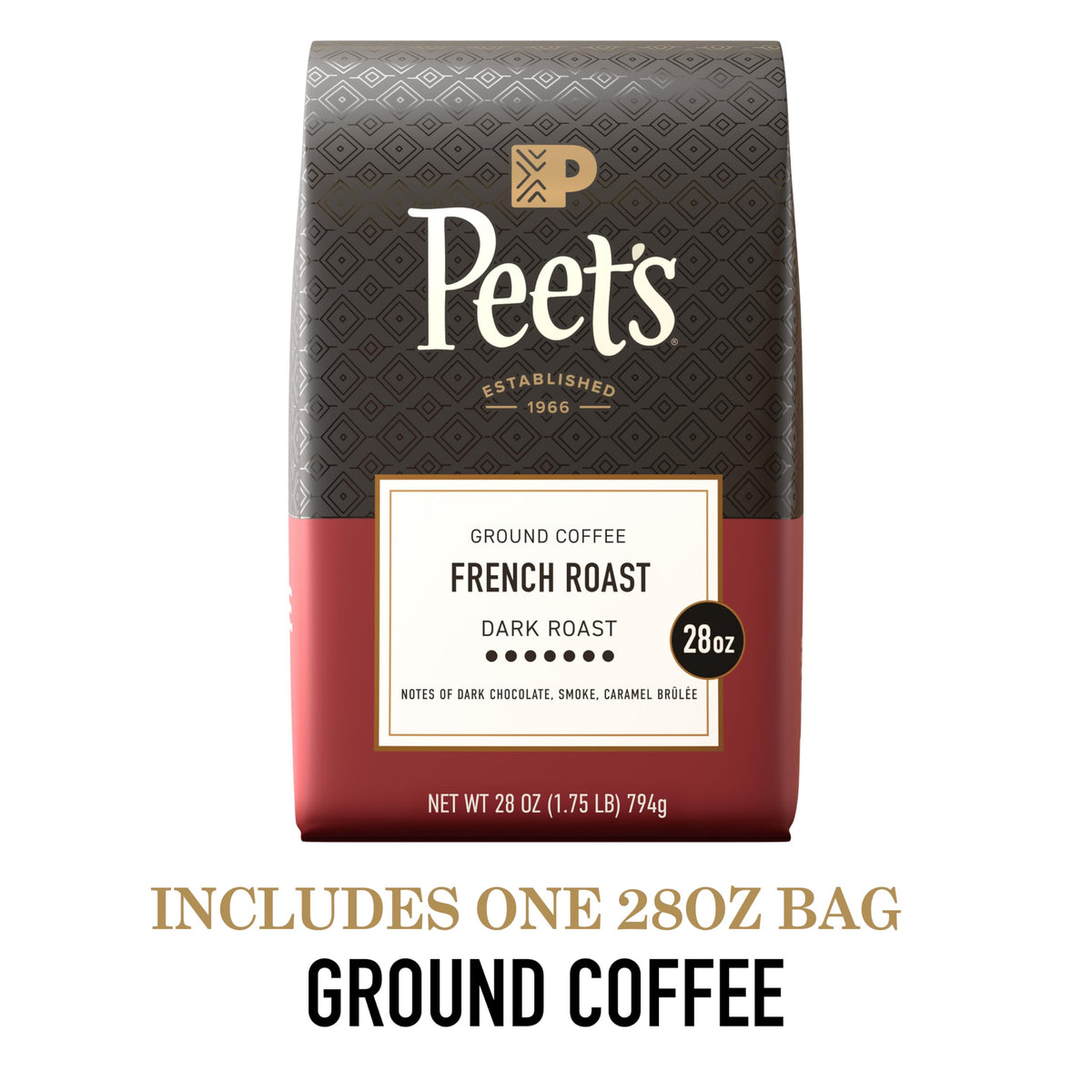 Peet's Coffee French Roast Ground Coffee – 28 oz Bag, 100% Arabica, Dark Roast