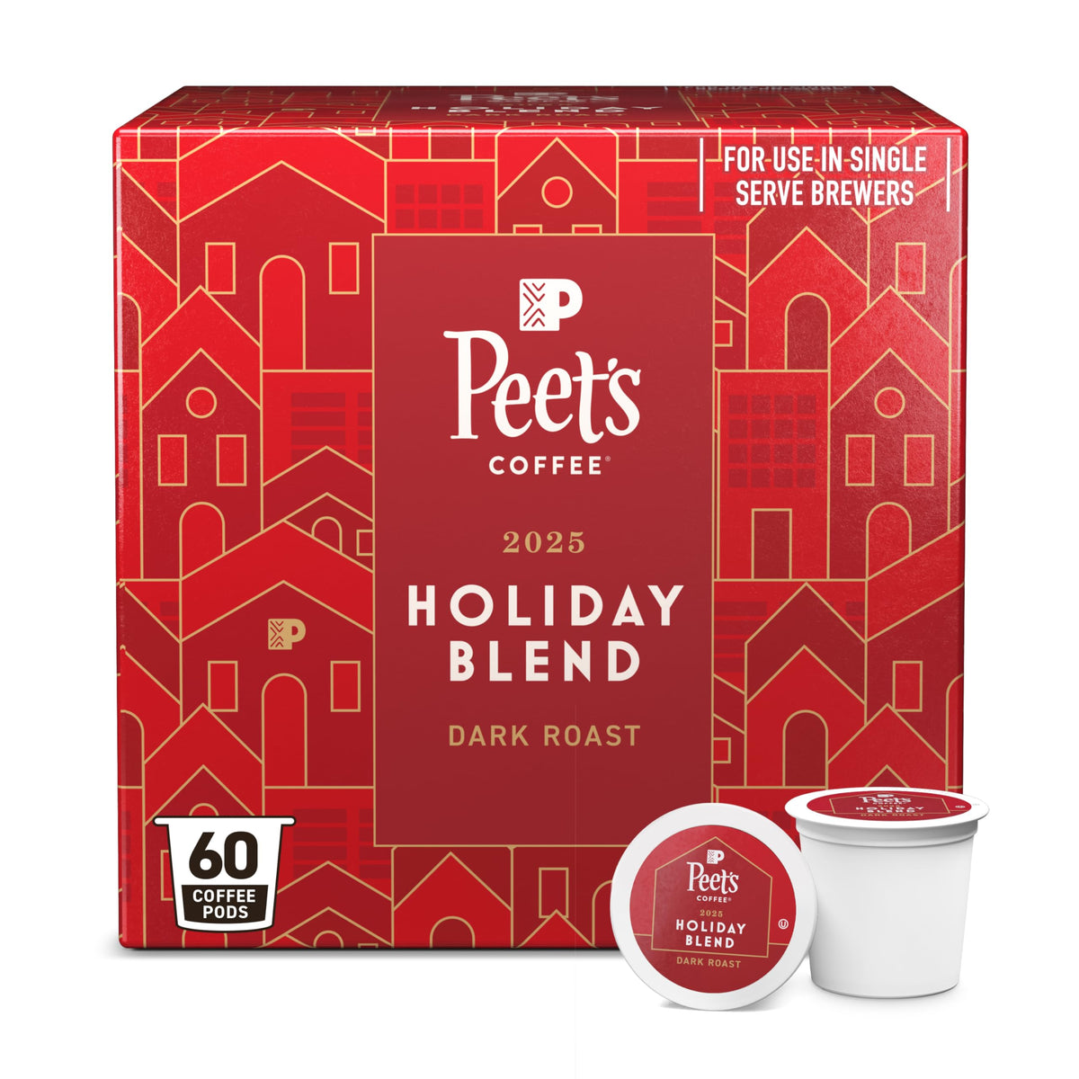Peet's Coffee Holiday Blend Dark Roast K-Cup Pods – 60 Count (6 Boxes) | 100% Arabica