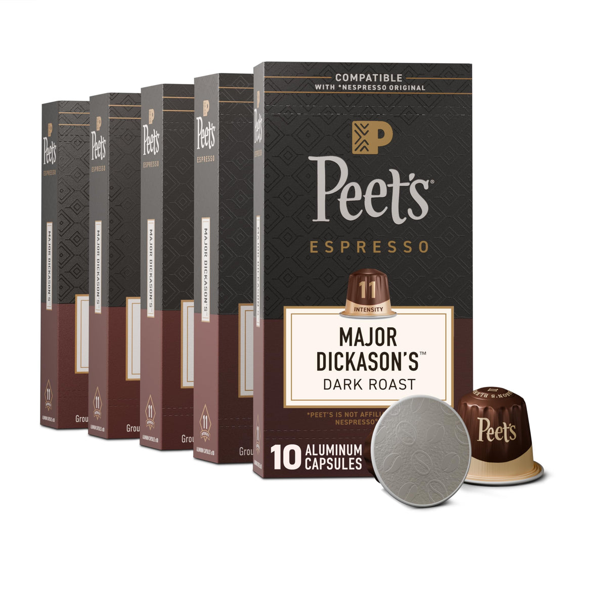 Peet's Coffee Major Dickason's Blend Intensity 11 Espresso Capsules – 50-Count, Nespresso Original Compatible