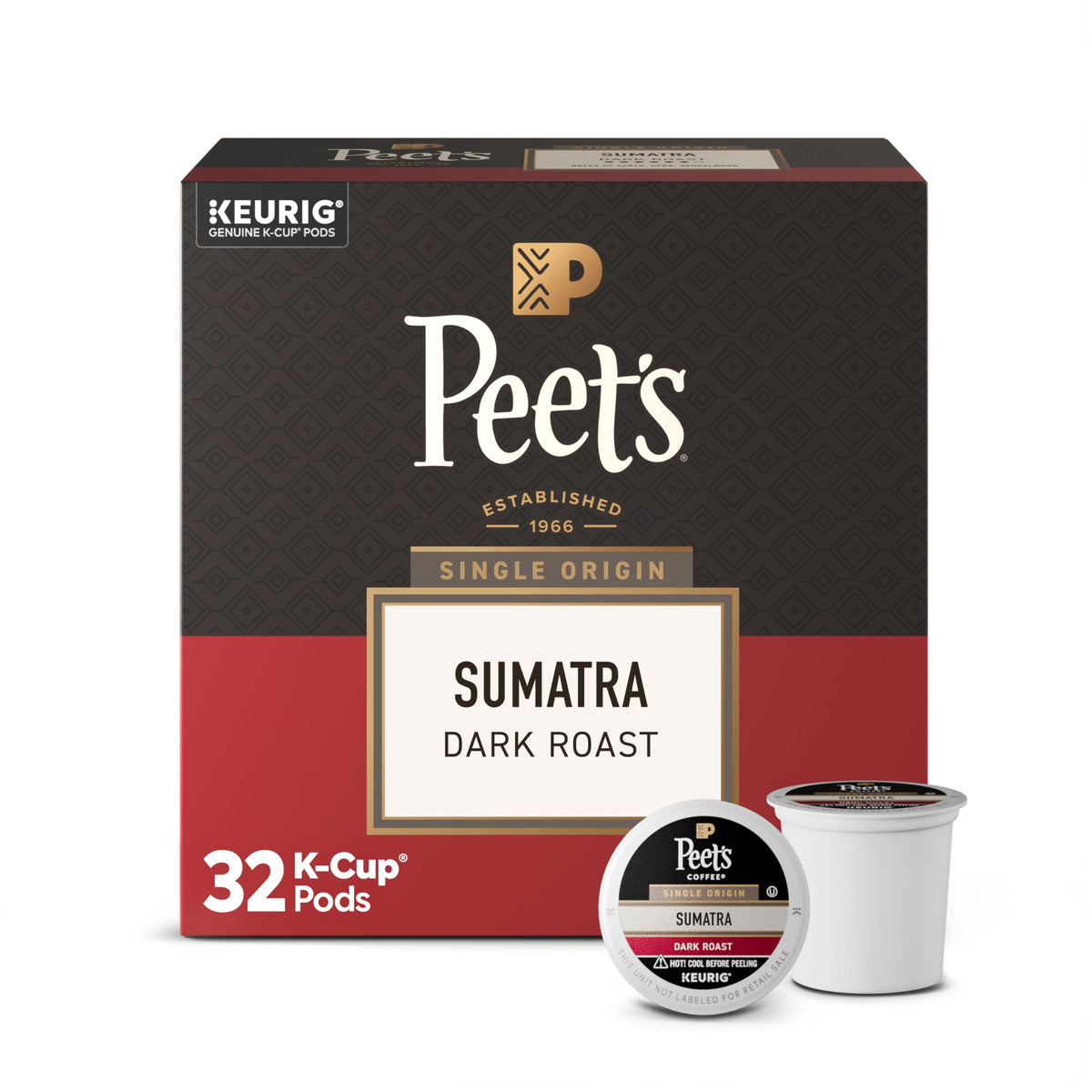 Peet's Coffee Sumatra Dark Roast Pods – 100% Arabica, Single Origin, 32-Count