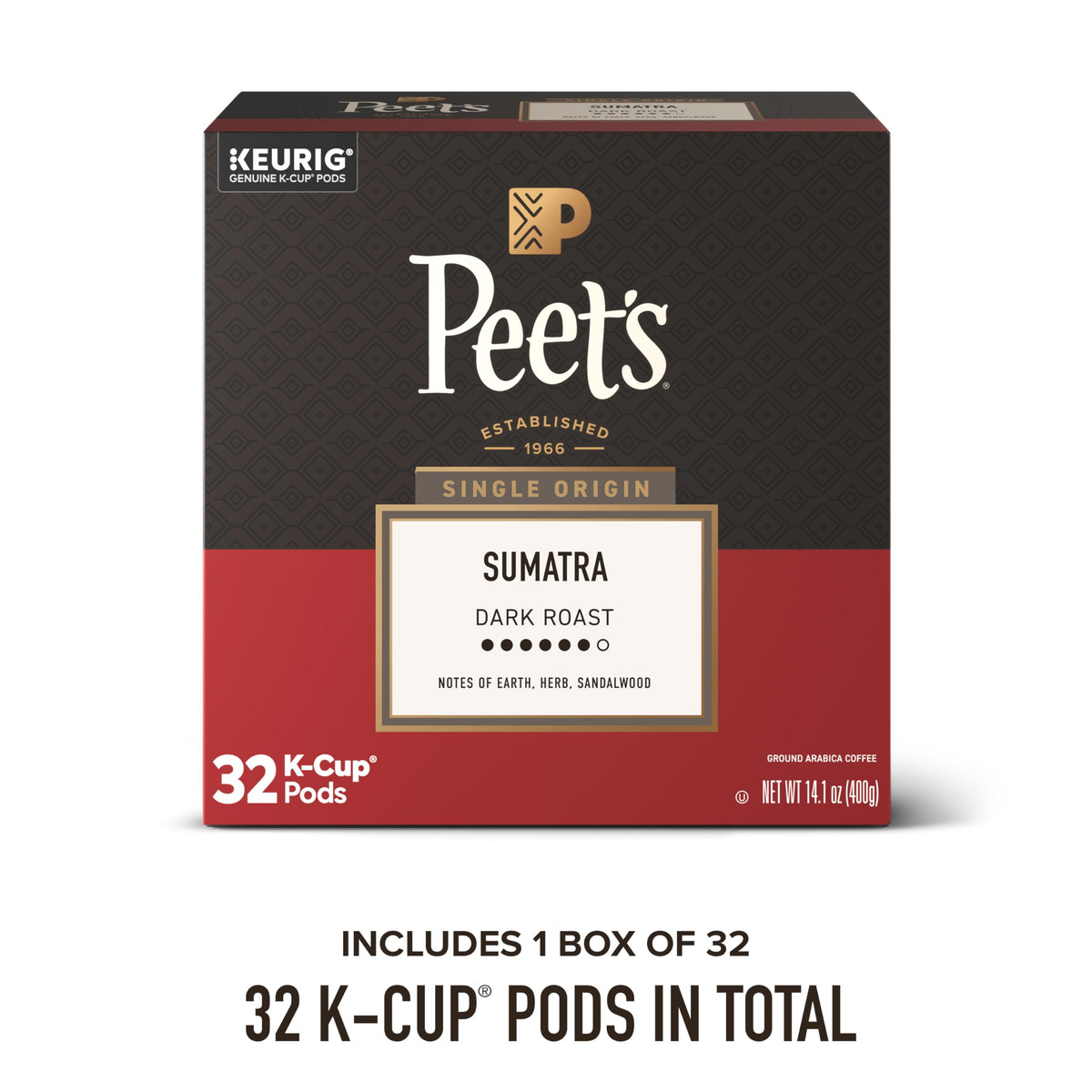 Peet's Coffee Sumatra Dark Roast Pods – 100% Arabica, Single Origin, 32-Count