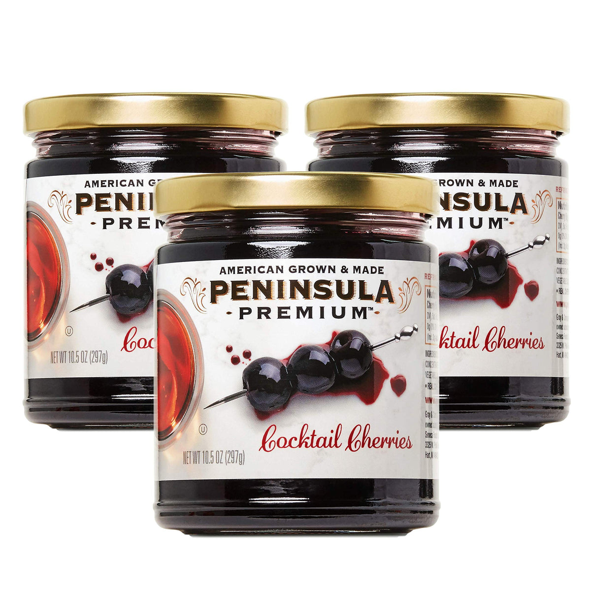 Peninsula Premium Cocktail Cherries - Award-Winning, American Grown & Made (10.5 oz, 3-Pack)