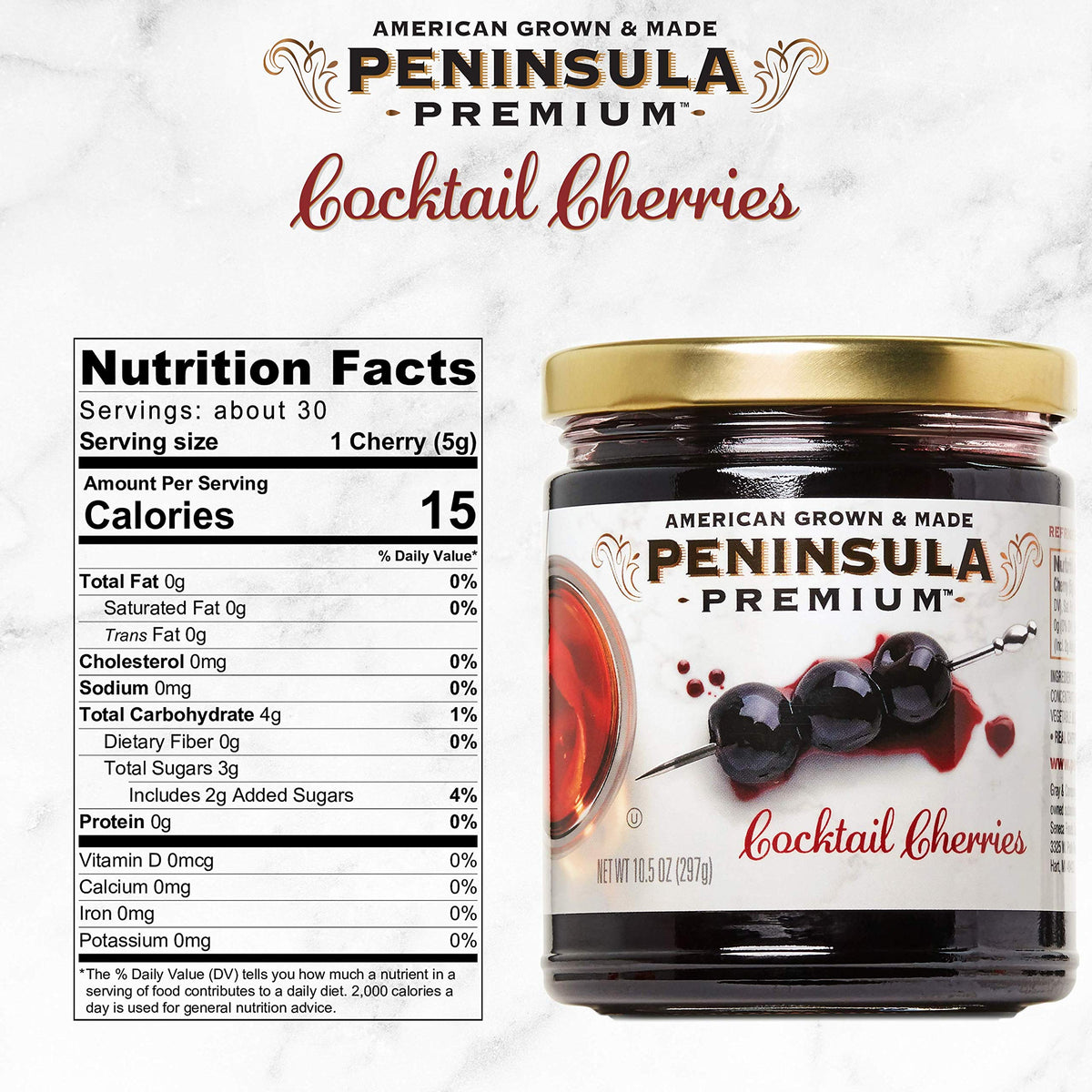 Peninsula Premium Cocktail Cherries - Award-Winning, American Grown & Made (10.5 oz, 3-Pack)