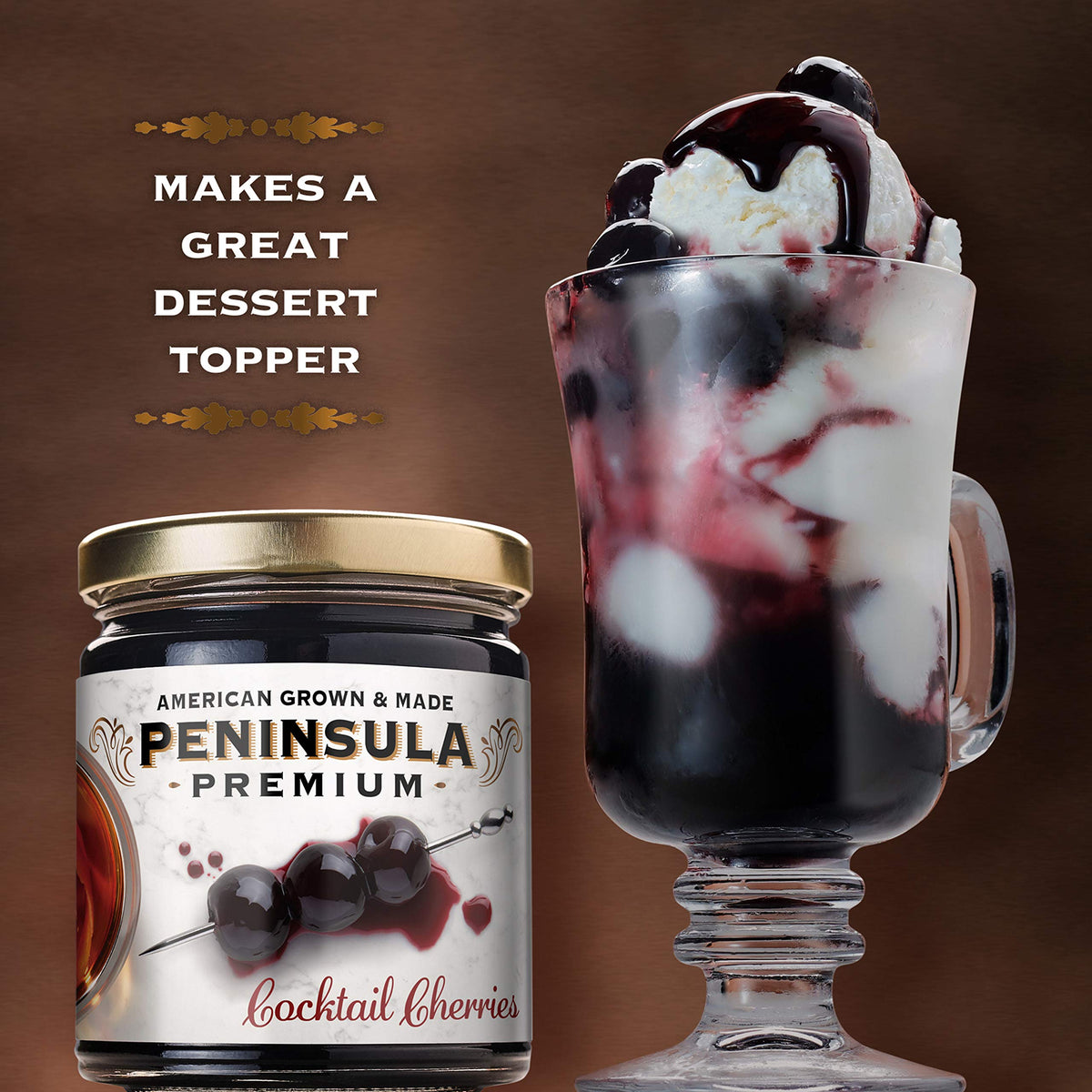 Peninsula Premium Cocktail Cherries - Award-Winning, American Grown & Made (10.5 oz, 3-Pack)