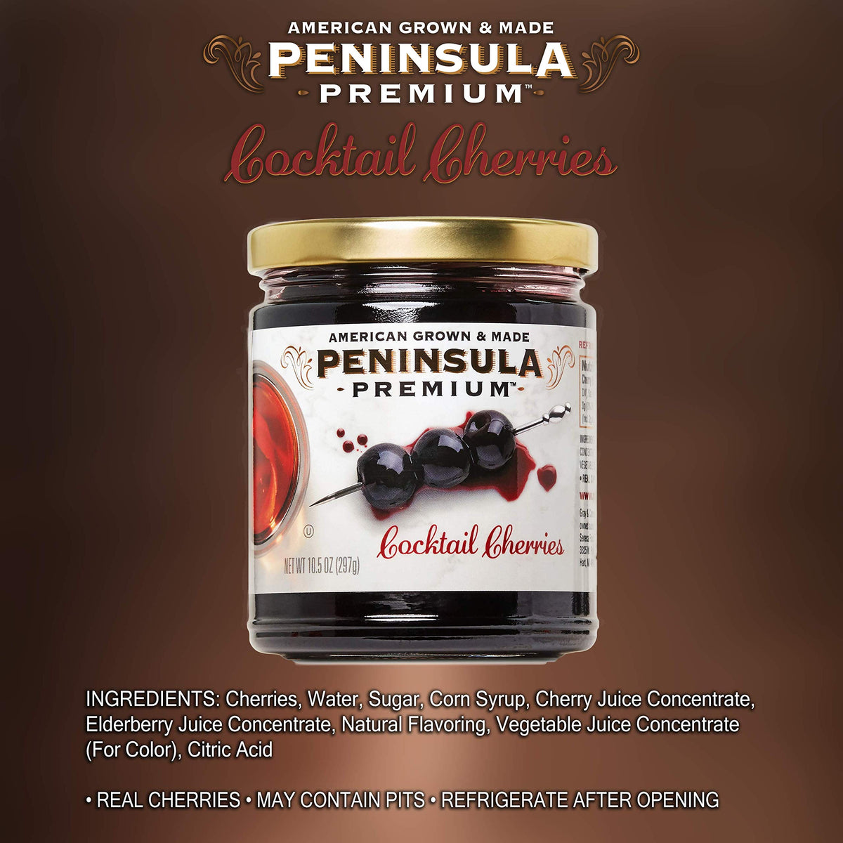 Peninsula Premium Cocktail Cherries - Award-Winning, American Grown & Made (10.5 oz, 3-Pack)