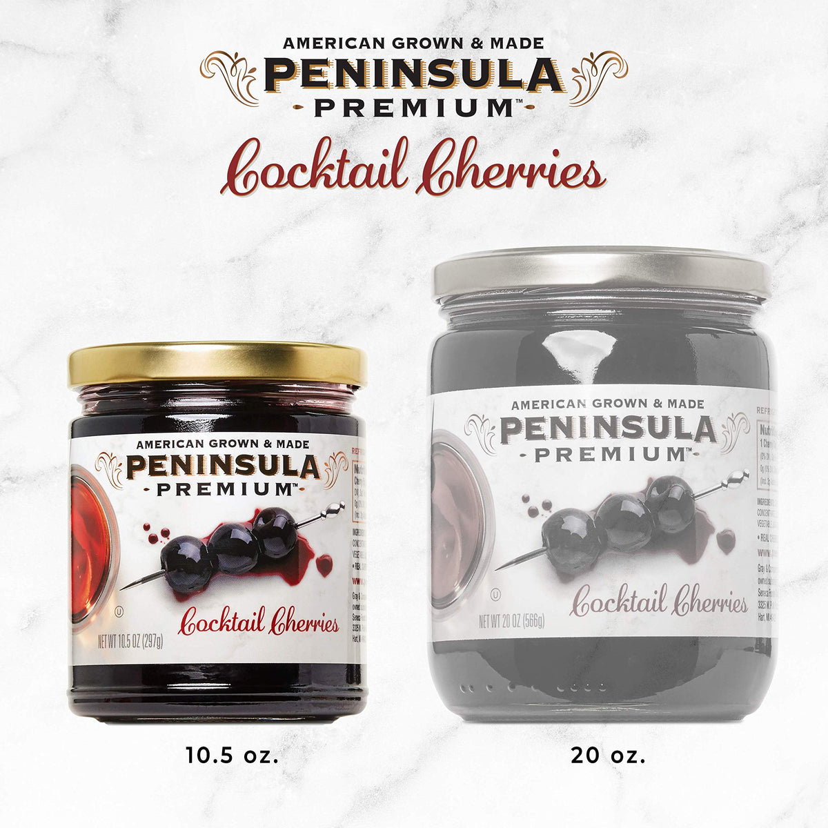 Peninsula Premium Cocktail Cherries - Award-Winning, American Grown & Made (10.5 oz, 3-Pack)