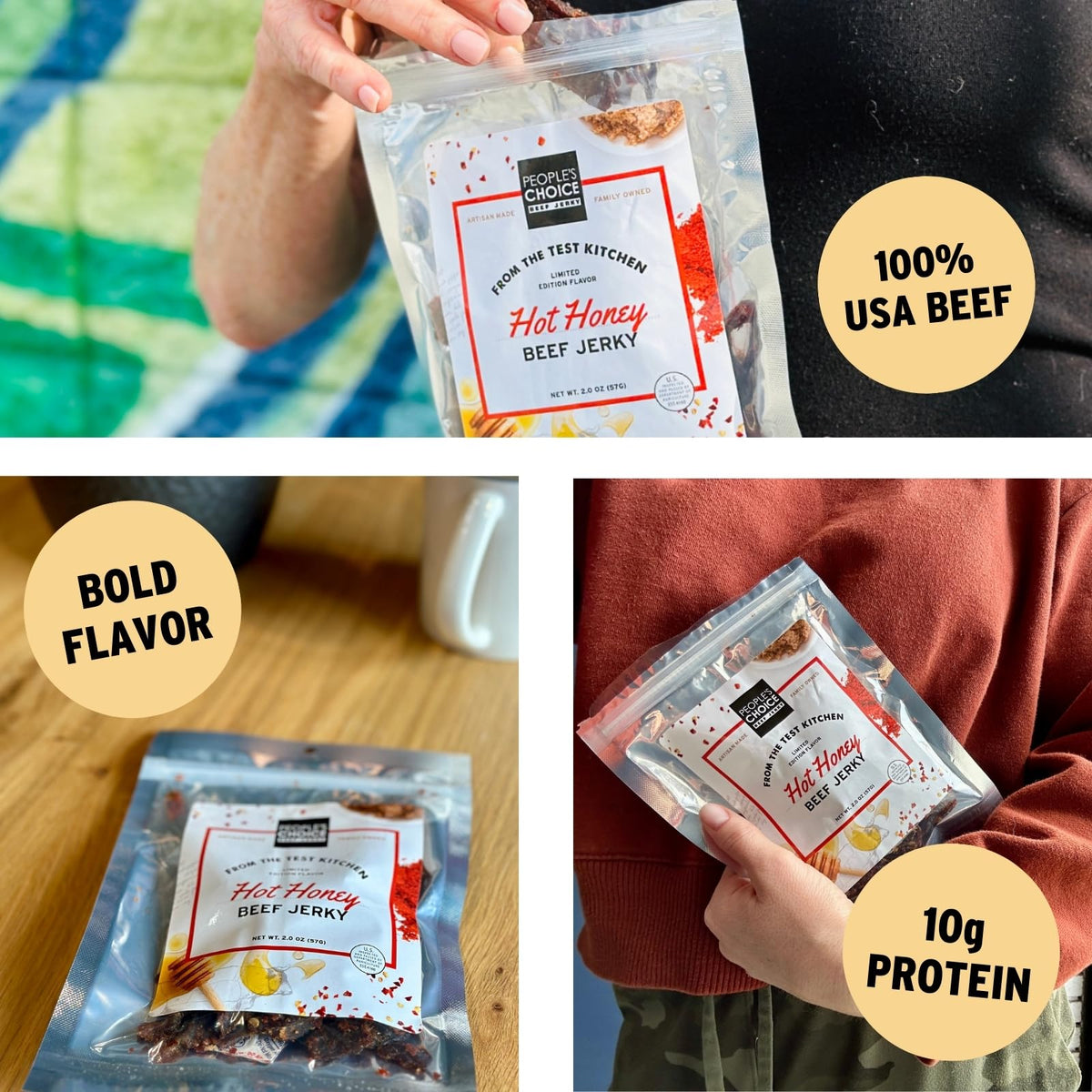 People's Choice Beef Jerky Hot Honey – Sweet & Spicy, 10g Protein, USA-Made