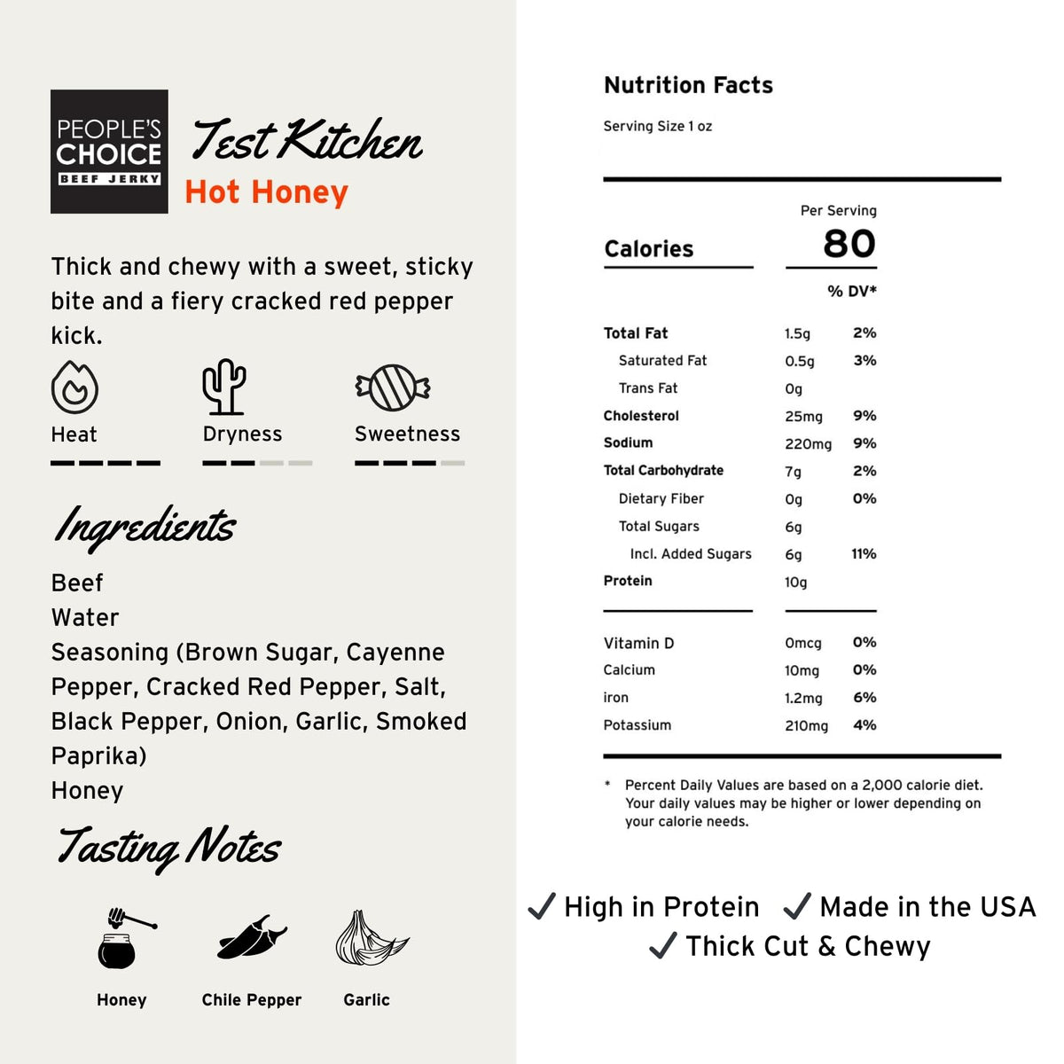 People's Choice Beef Jerky Hot Honey – Sweet & Spicy, 10g Protein, USA-Made