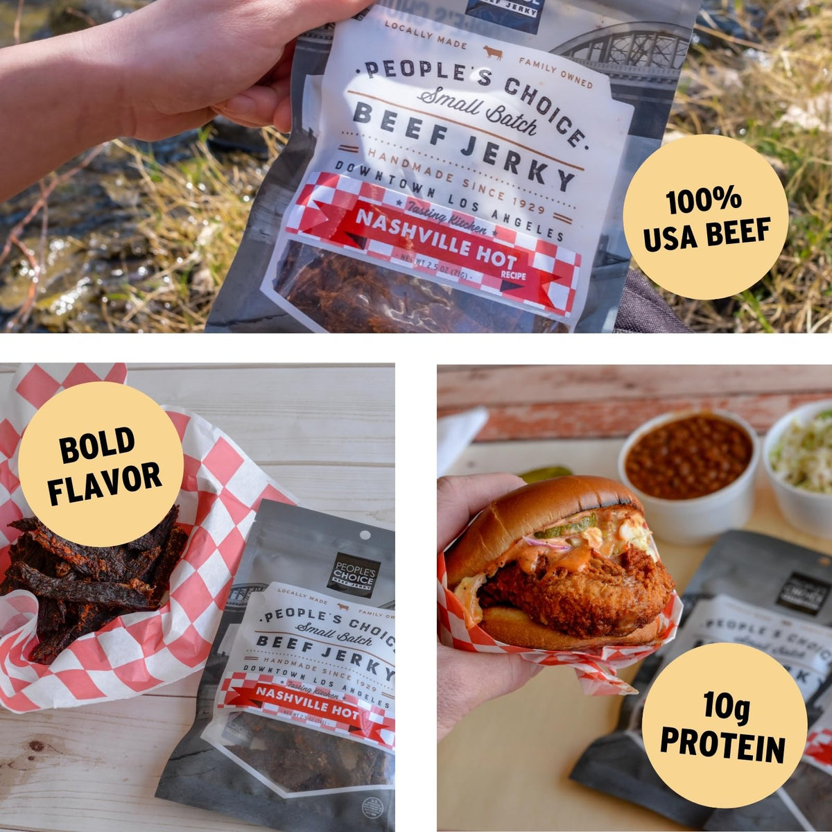 People's Choice Beef Jerky Nashville Hot – 16 oz, 10g Protein, Made in USA