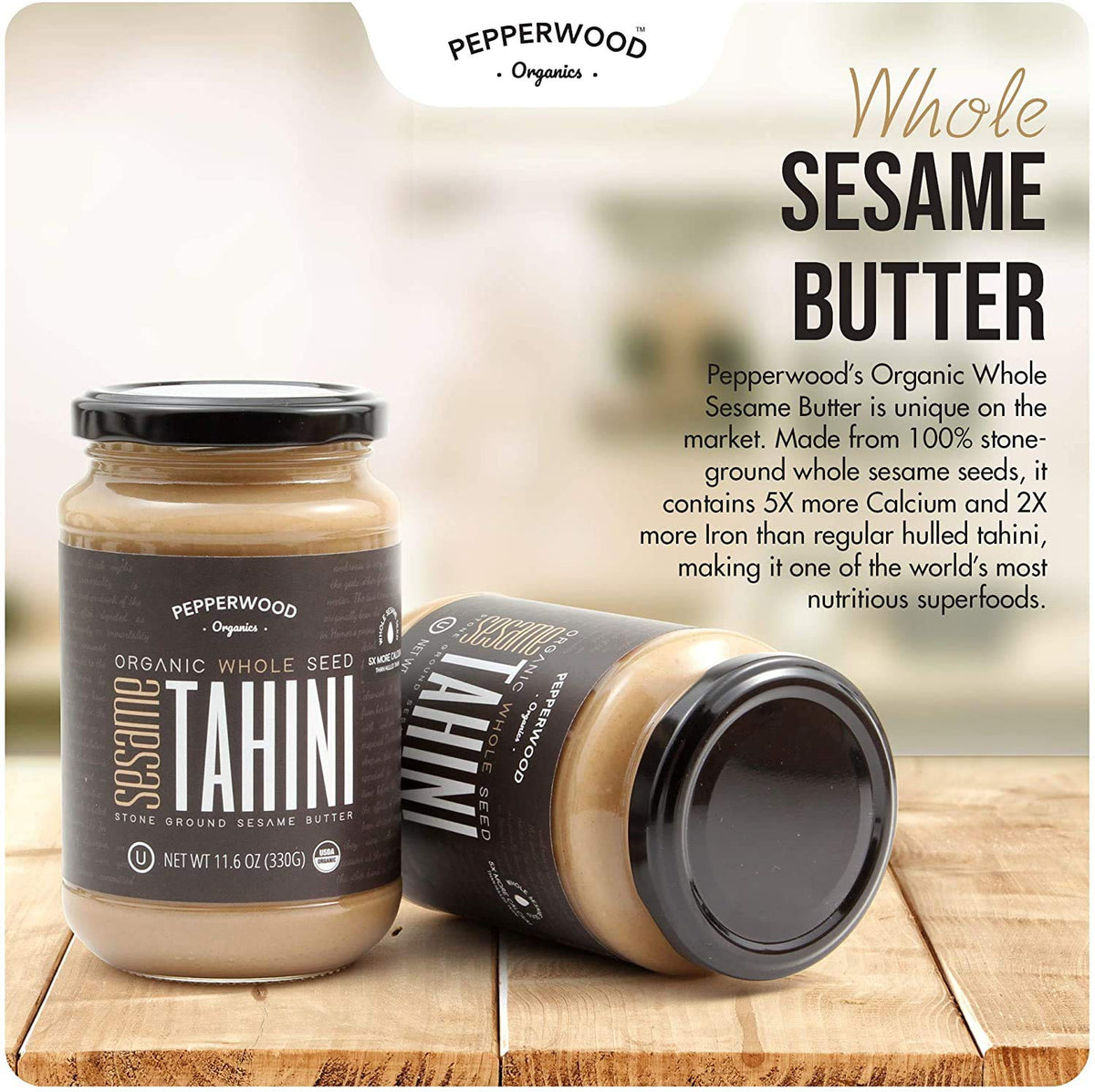 Pepperwood Organics Organic Whole Sesame Tahini Paste – 6.6lb Bulk Bucket, Unhulled, Stone-Ground, Unsalted, Kosher, Paleo, Keto