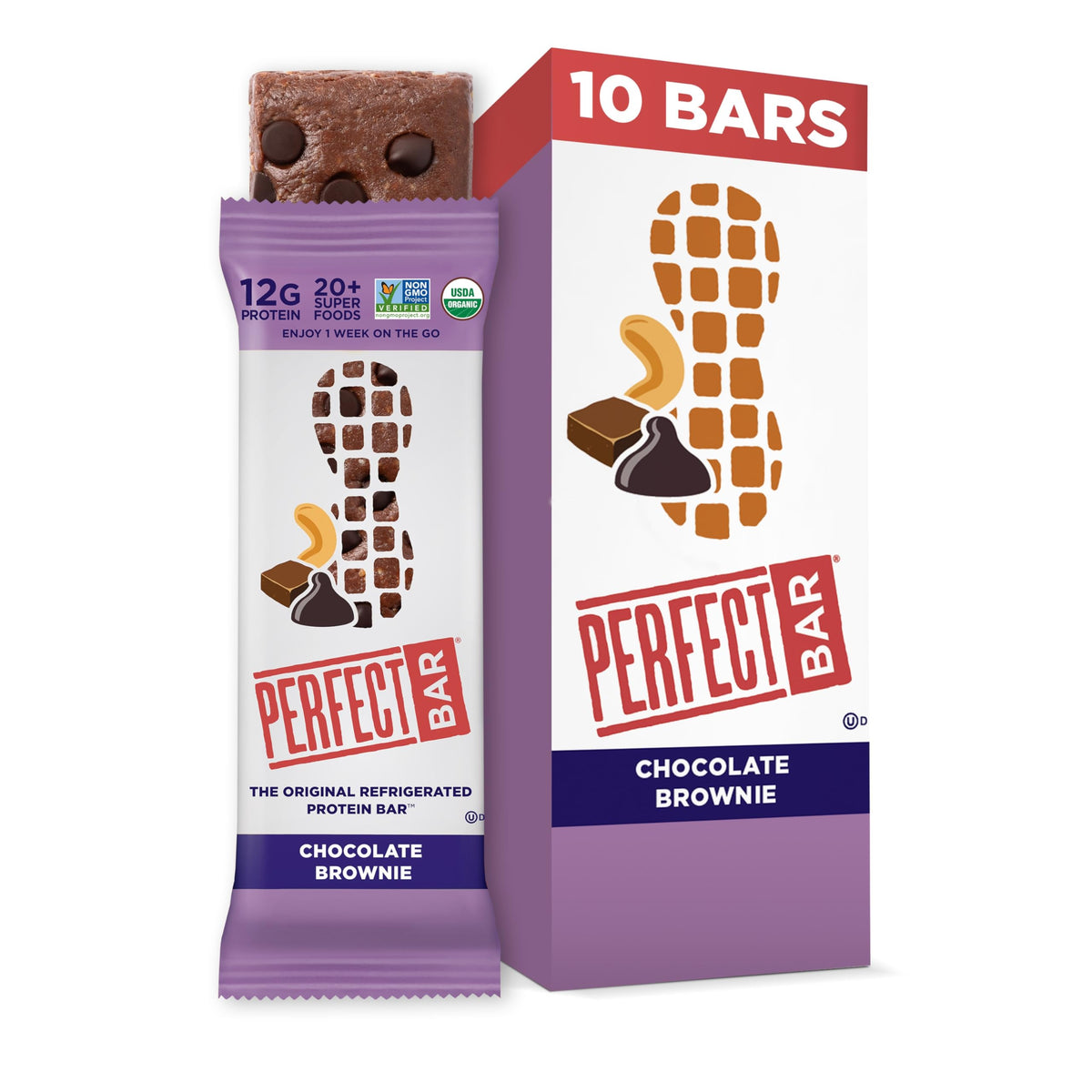 Perfect Bar Chocolate Brownie Protein Bar – Organic, Gluten Free, Soy Free, Non-GMO (10 Bars)