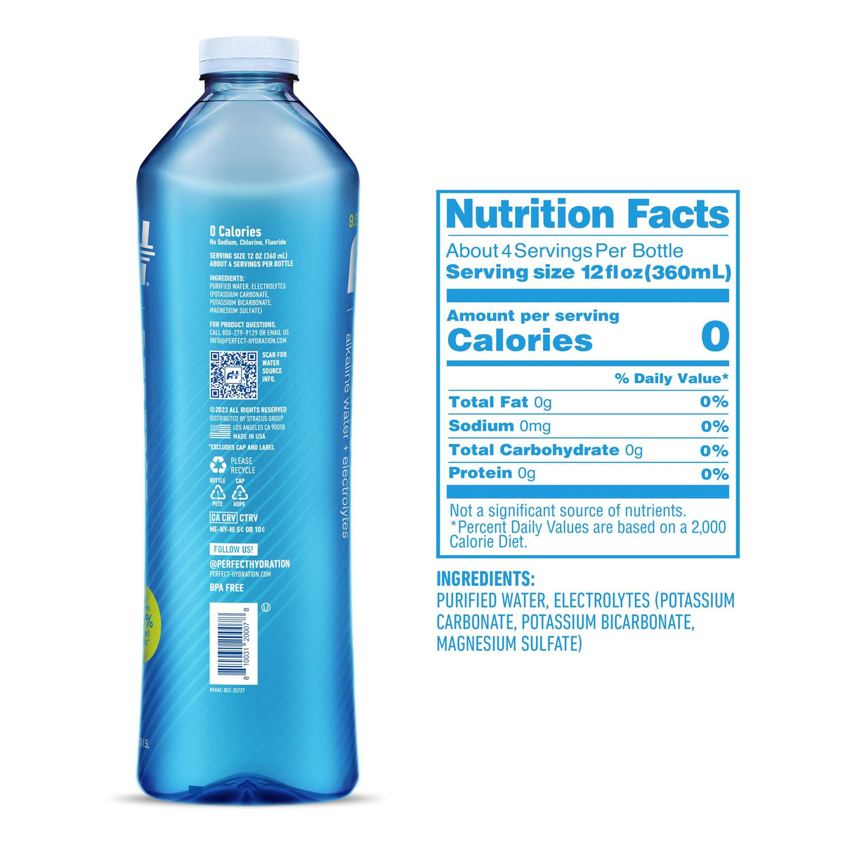 Perfect Hydration 9.5+ pH Alkaline Water – 1.5L Bottle, Case of 12 – Made in USA