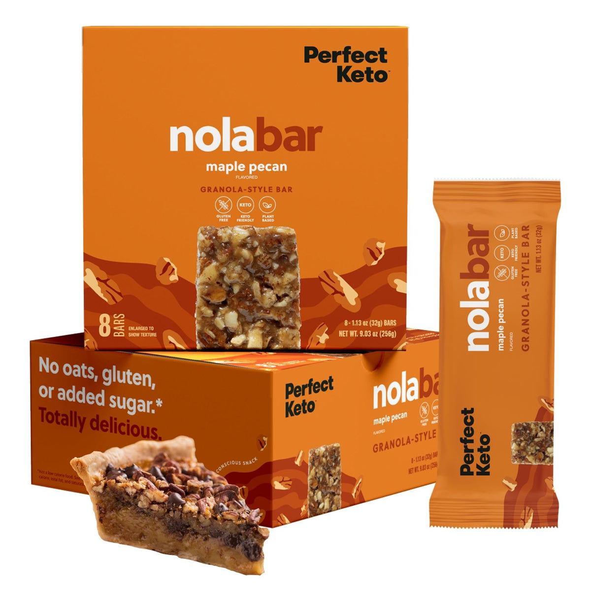 Perfect Keto Nola Bars Maple Pecan – Gluten Free, Low Carb Granola Bars, 2g Net Carbs, 8 Pack