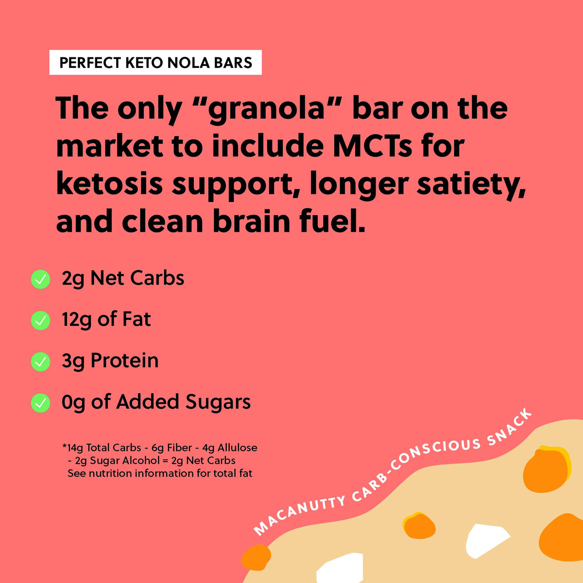 Perfect Keto Nola Bars – Gluten Free, Low Carb Snack with 2g Net Carbs – White Chocolate Macadamia, 8 Pack