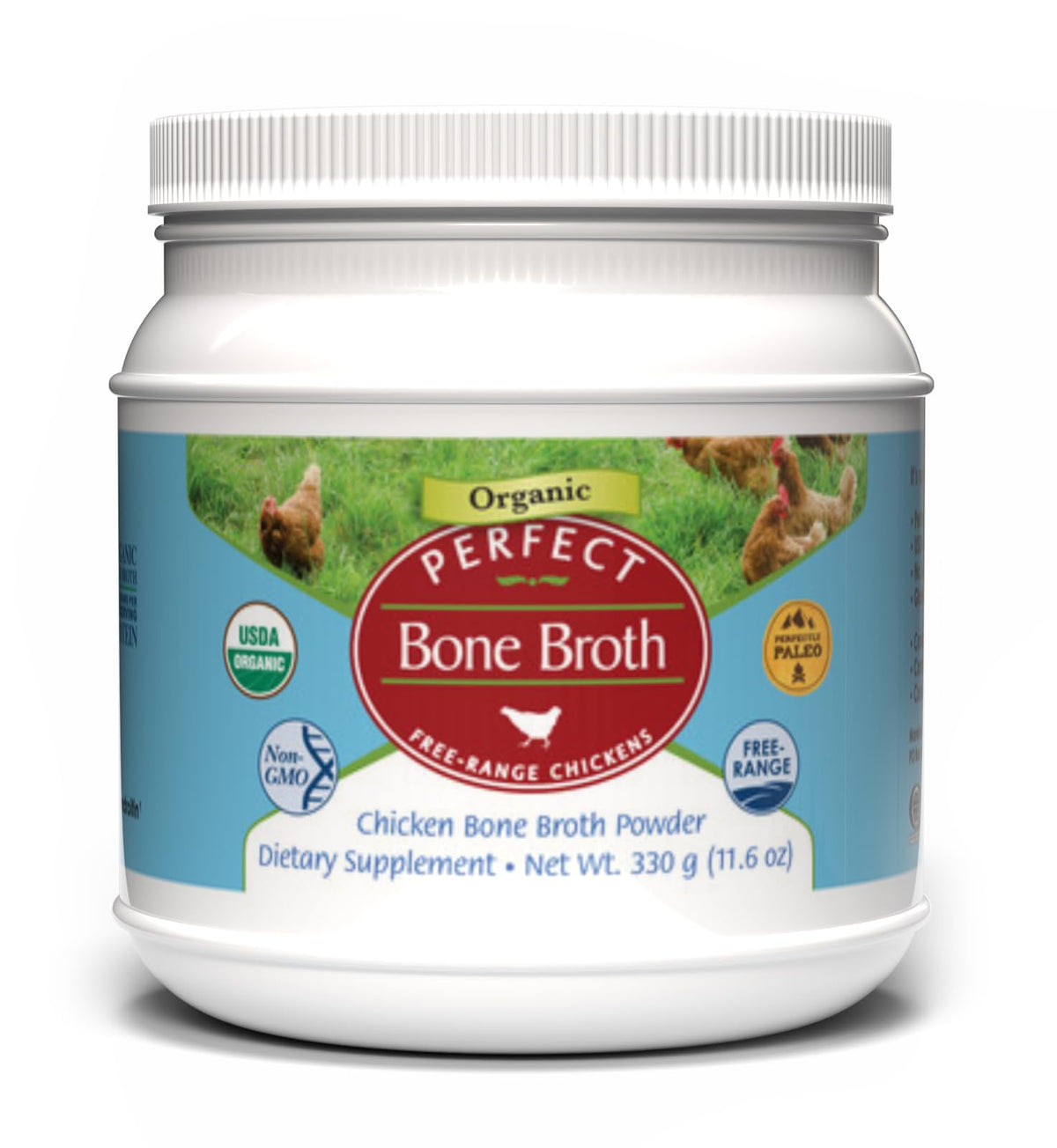 Perfect Organic Chicken Bone Broth Powder – Free Range, Low Sodium, Paleo & Keto (330g) 30 Servings | Perfect Supplements
