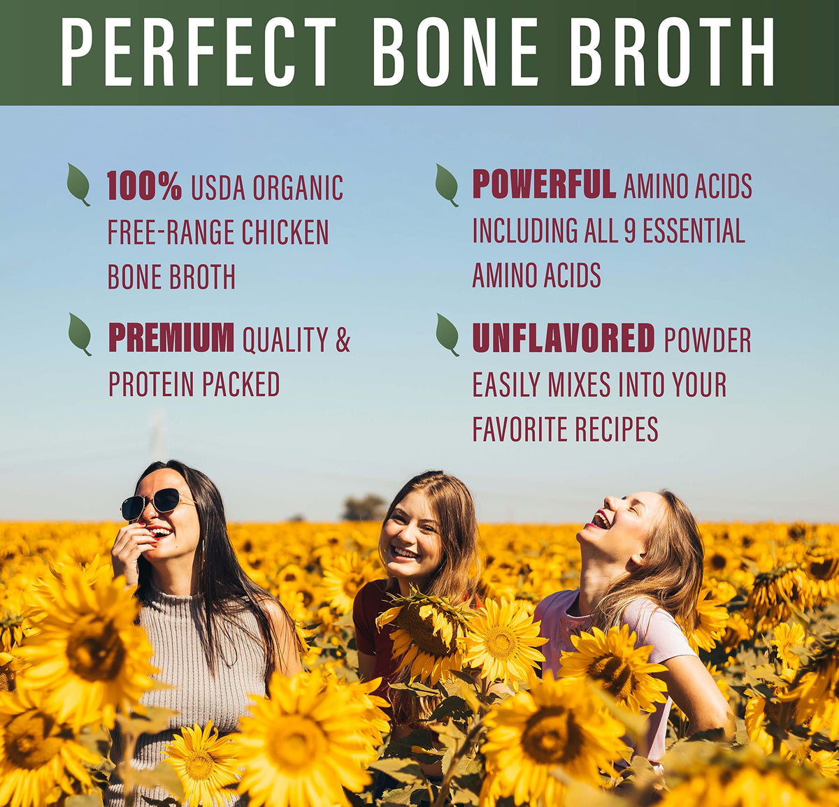 Perfect Organic Chicken Bone Broth Powder – Free Range, Low Sodium, Paleo & Keto (330g) 30 Servings | Perfect Supplements