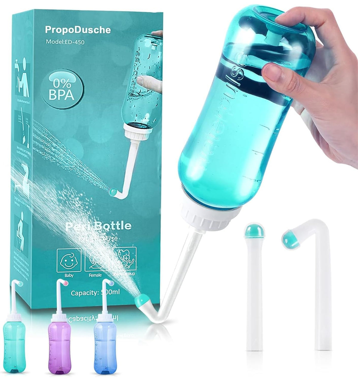 Peri Bottle for Travel Bidet - Care,Portable Travel Squeeze Bottle Bidet for Women Personal Hygiene Cleaning,2 Tubes for Baby Mom and 16.9OZ(Green)