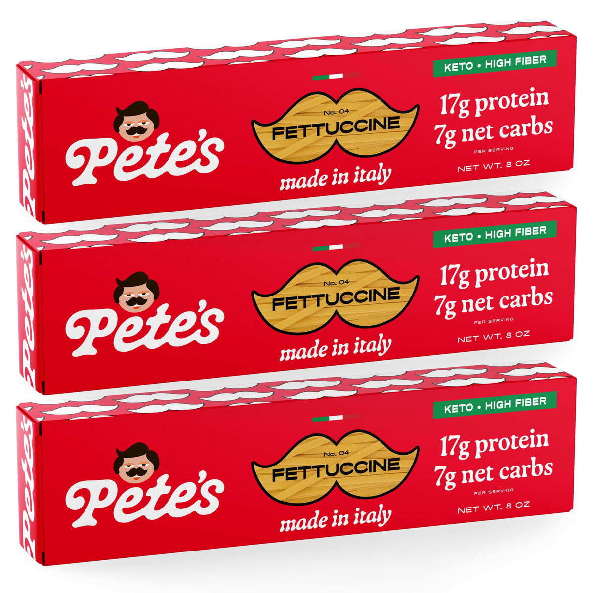 Pete's Pasta Low Carb Fettuccine – 17g Protein, 7g Carbs | 3-Pack, 8oz