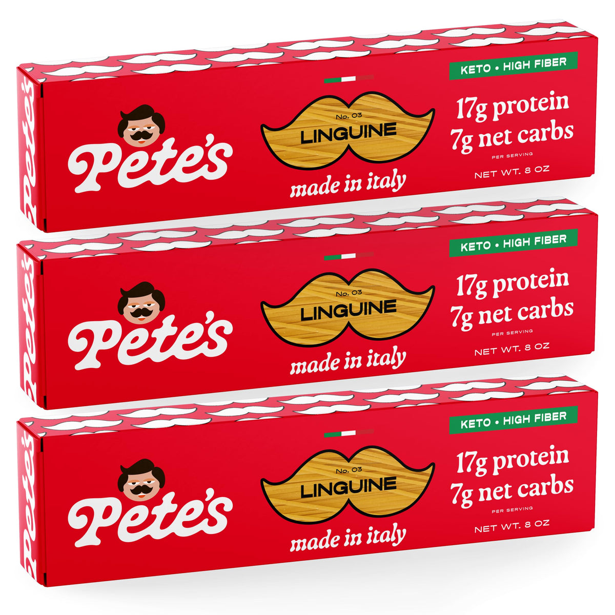 Pete’s Pasta Linguine – 17g Protein, 7g Carbs | Low Carb Keto Pasta from Italy | 3-Pack 8oz