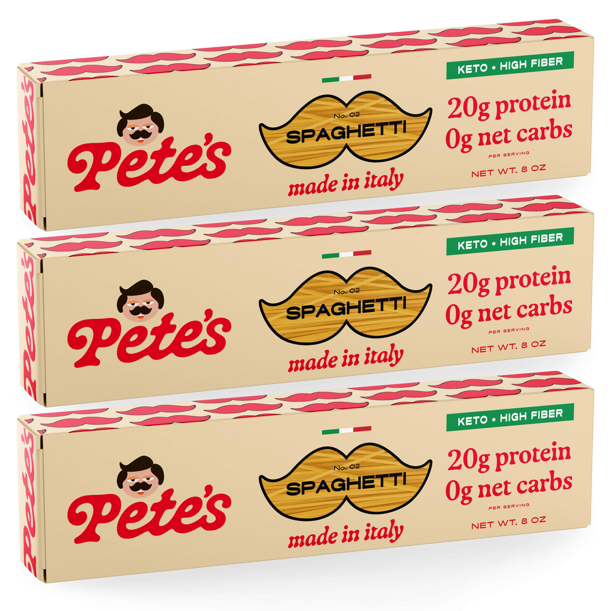 Pete's Pasta Spaghetti Noodles – 20g Protein, 0g Net Carbs | Keto Pasta 3-Pack (8oz)