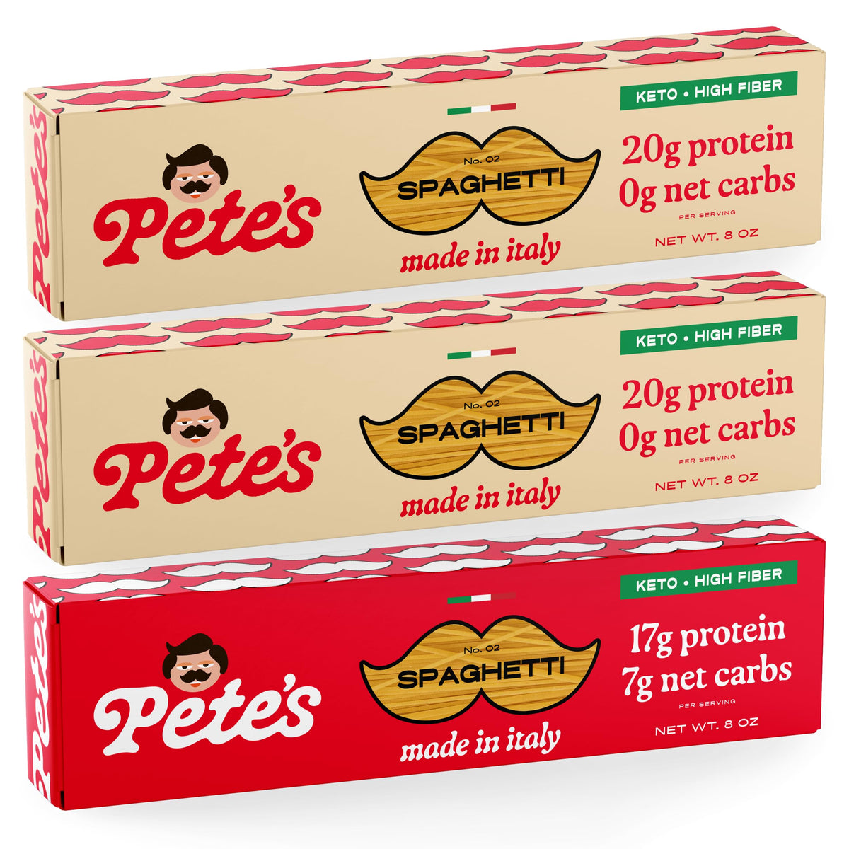 Pete's Pasta Spaghetti Noodles – 20g Protein, 0g Net Carbs | Keto Low-Carb Italian Pasta (3-Pack, 8oz)