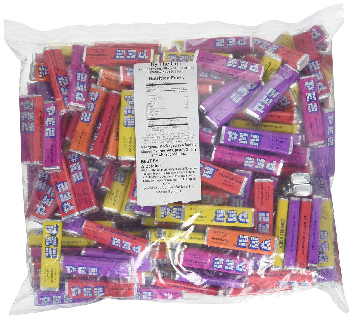 PEZ Candy 5 lb Bulk Bag Variety — Orange, Strawberry, Lemon, Grape, Raspberry