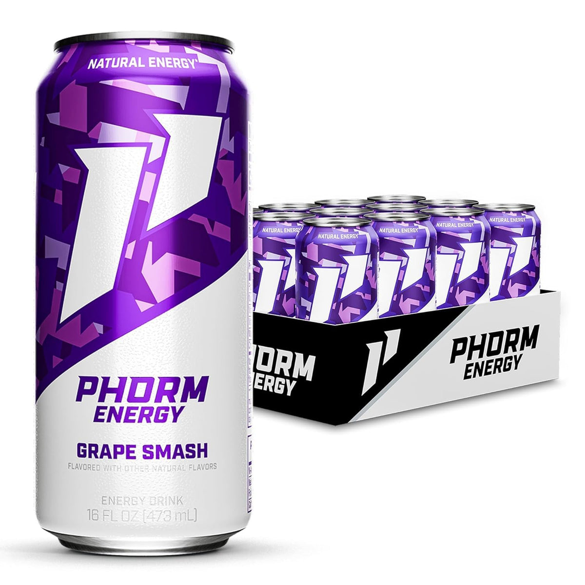 Phorm Energy Drink – Grape Smash, 200 mg Caffeine from Green Tea, Sugar Free, Electrolytes & B12, 16 oz Can (12-Pack)