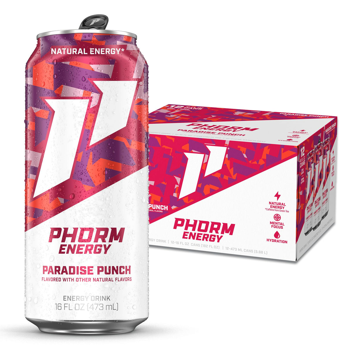 PHORM ENERGY Paradise Punch – Sugar Free Caffeine Drink, 200 mg Green Tea Caffeine, 16 oz