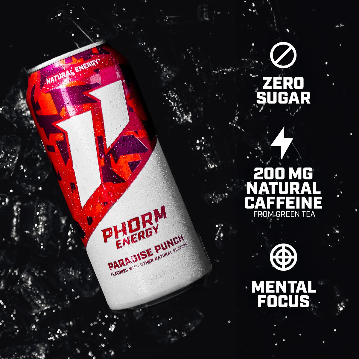 PHORM ENERGY Paradise Punch – Sugar Free Caffeine Drink, 200 mg Green Tea Caffeine, 16 oz
