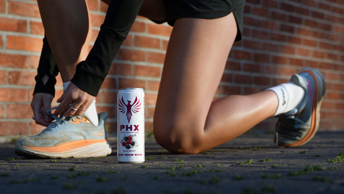 PHX Hydration Energy Drink - 700mg Electrolytes, 200mg Natural Green Tea Caffeine, 100% DV 8 Essential Vitamins - 12 oz Cans (12 Pack, Wild Berry)