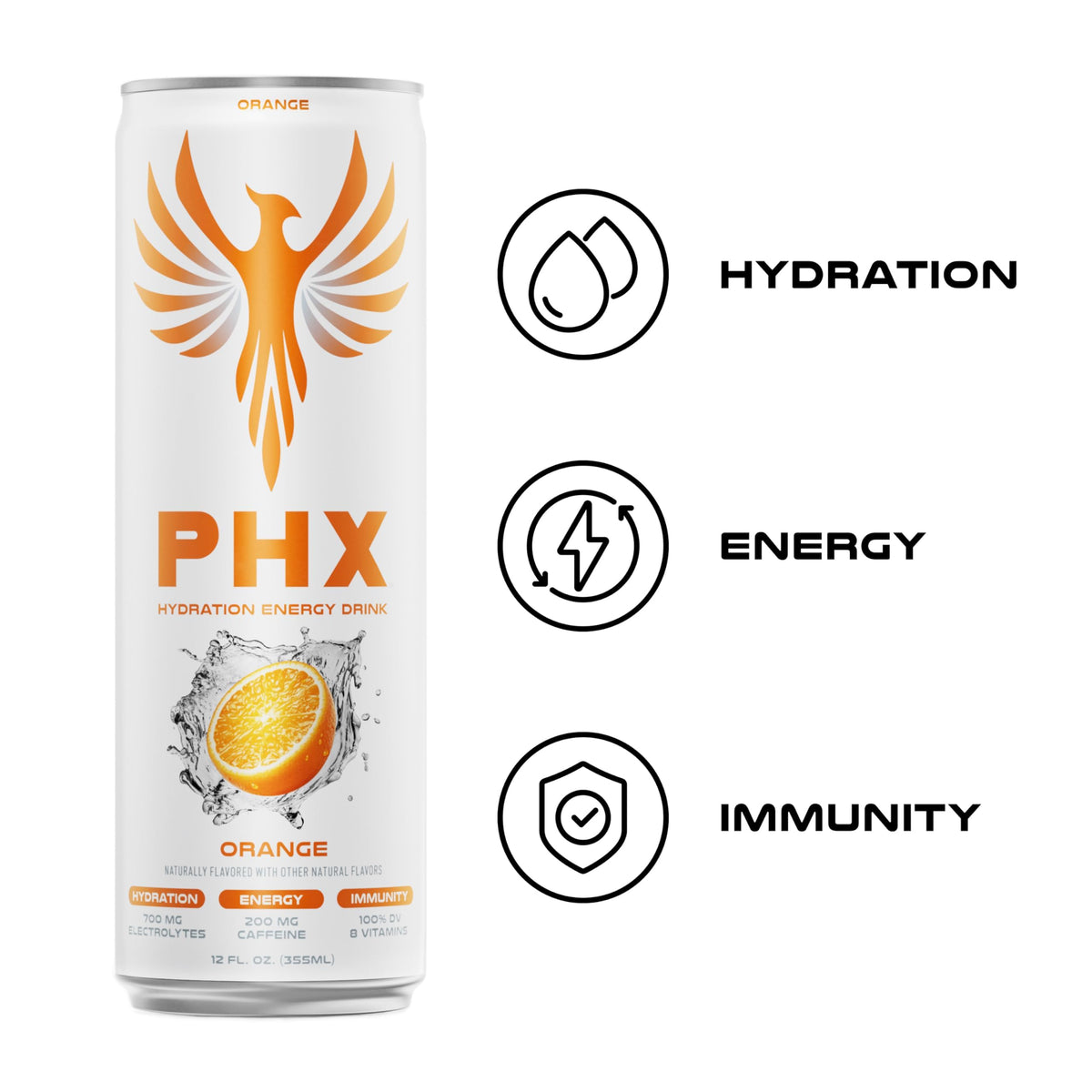 PHX Hydration Energy Drink | 700mg Electrolytes, 200mg Green Tea Caffeine, 8 Vitamins – 12 oz Cans (12 Pack)