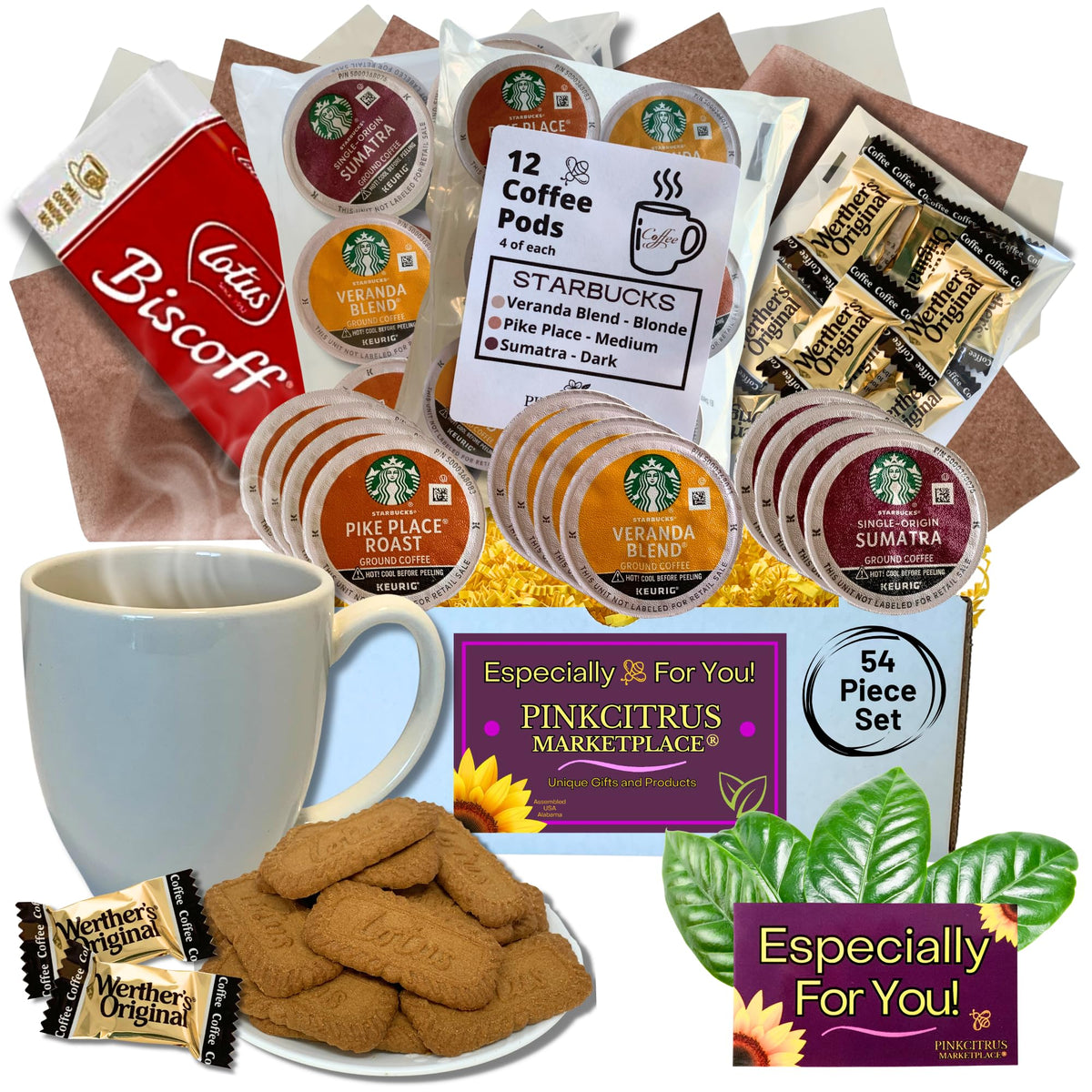 Coffee Mug Gift Set with Coffee Pods, Cookies & Candy | PinkCitrus Marketplace