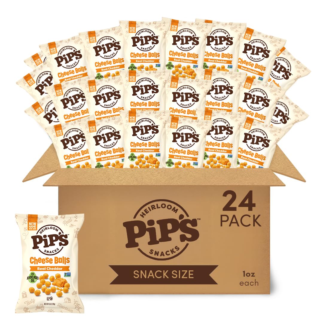 Pipcorn Heirloom Cheddar Cheese Balls – 24 Pack (Baked, Gluten Free, Non-GMO)
