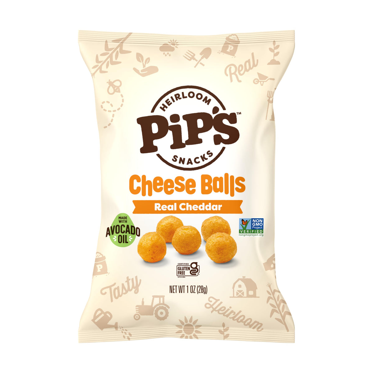 Pipcorn Heirloom Cheddar Cheese Balls – 24 Pack (Baked, Gluten Free, Non-GMO)