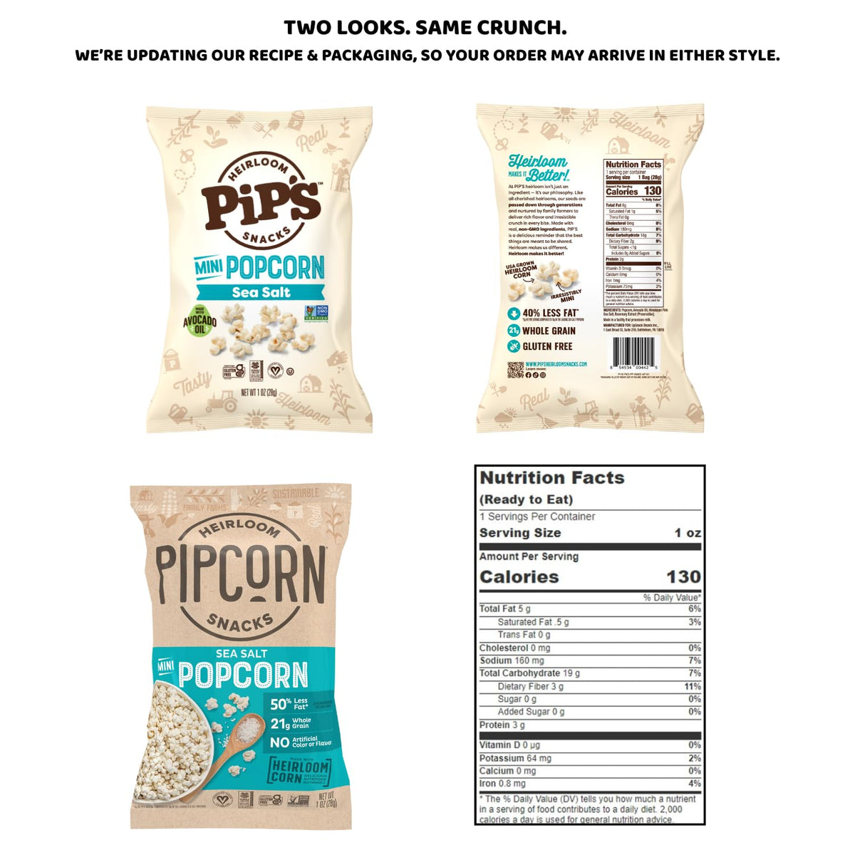 Pip's Heirloom Sea Salt Mini Popcorn – 24 Pack, 1 oz Bags | Gluten Free, Non-GMO, Vegan