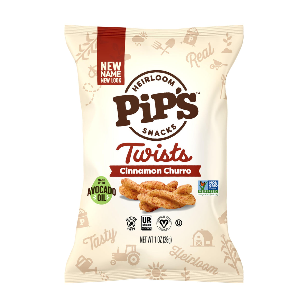 Pip's Heirloom Cinnamon Churro Twists – 1 oz Bags (24 Pack) | Gluten Free, Non-GMO, Upcycled Corn