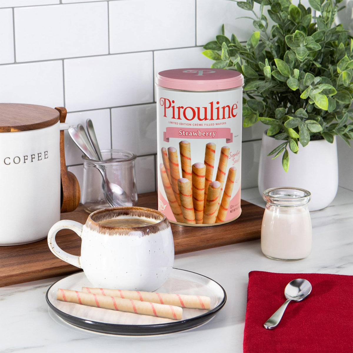 Pirouline Strawberry Rolled Wafers – 3-Pack Tin, Crème Filled Wafers for Coffee, Tea, and Desserts