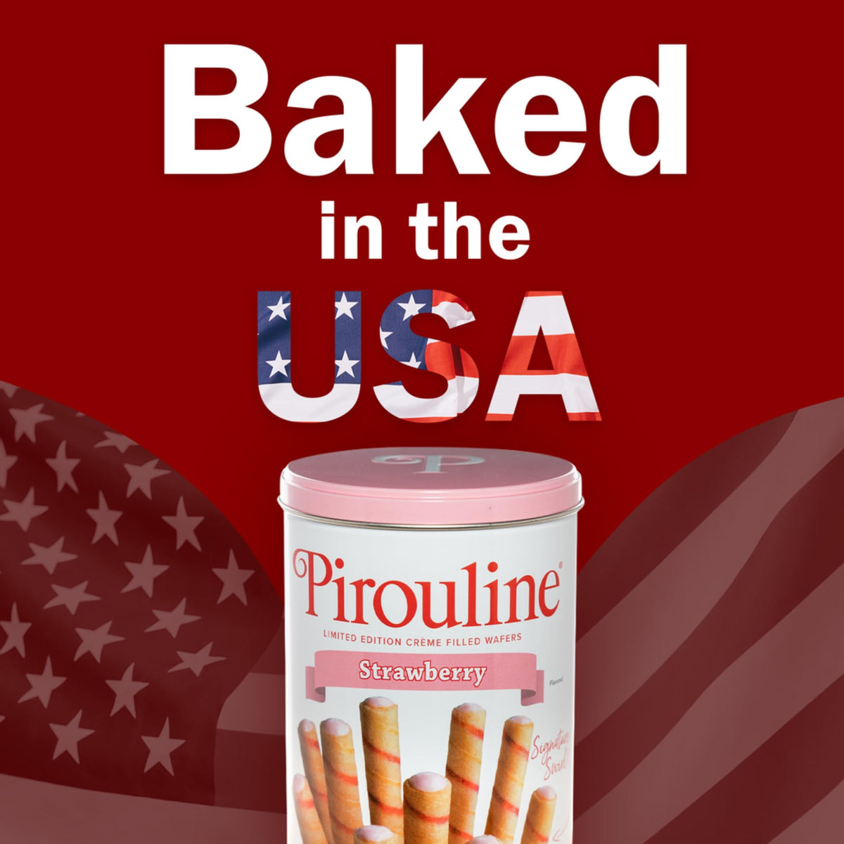 Pirouline Strawberry Rolled Wafers – 3-Pack Tin, Crème Filled Wafers for Coffee, Tea, and Desserts