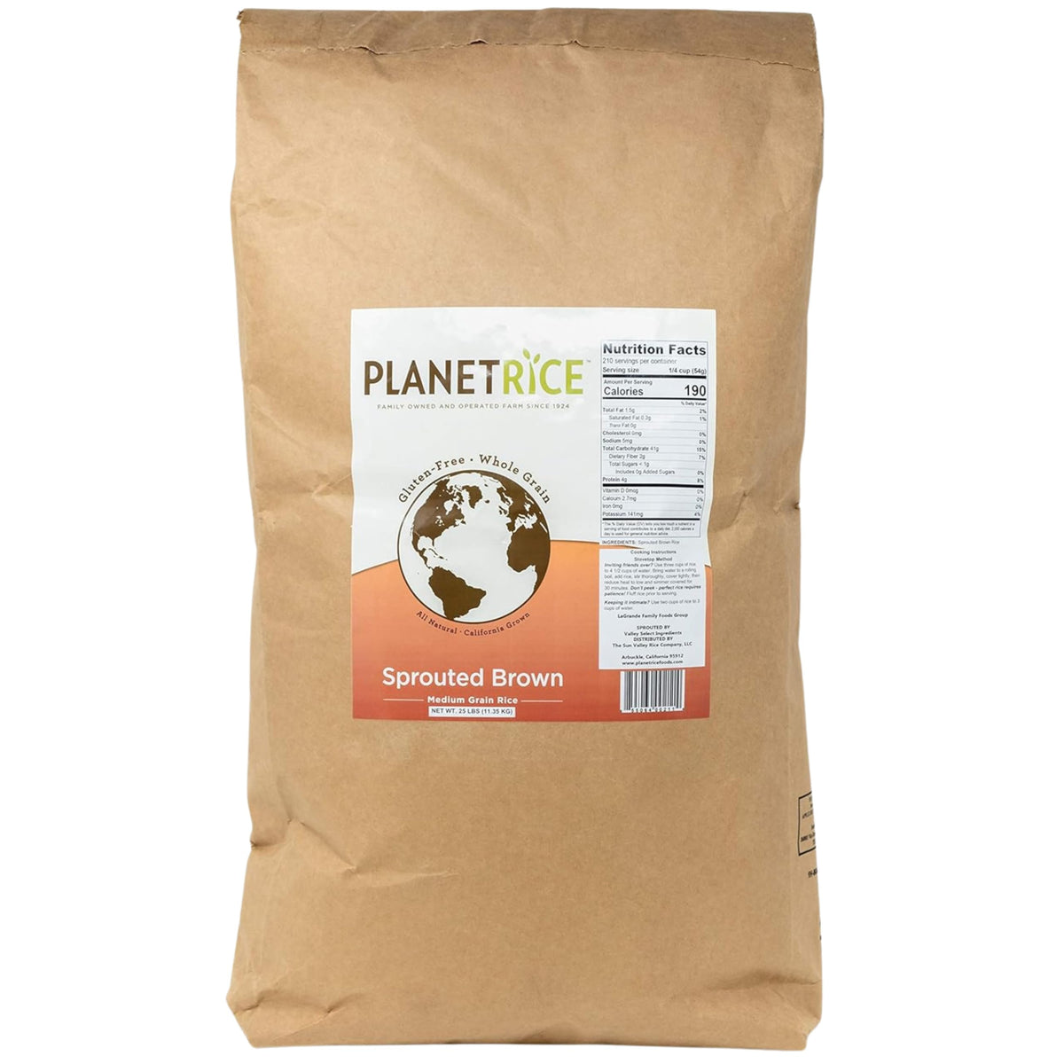 Planet Rice Sprouted Brown GABA Rice – 25 lb Bulk, Gluten-Free & Vegan