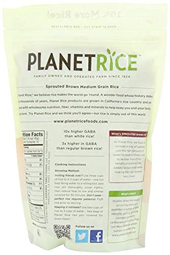 Planet Rice Bulk Sprouted Brown Rice – 64% More Fiber, Gluten-Free, Vegan, 22 oz x 6