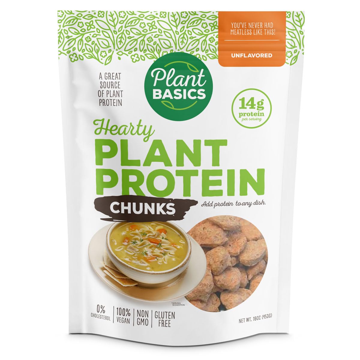 Plant Basics Hearty Plant Protein – Unflavored Chunks, 2 lb Pack, Vegan Meat Substitutes