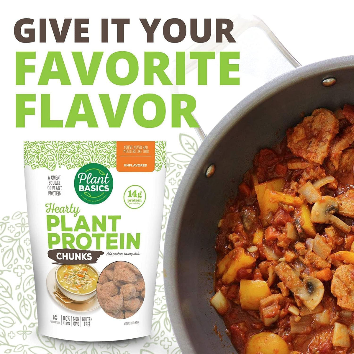 Plant Basics Hearty Plant Protein – Unflavored Chunks, 2 lb Pack, Vegan Meat Substitutes