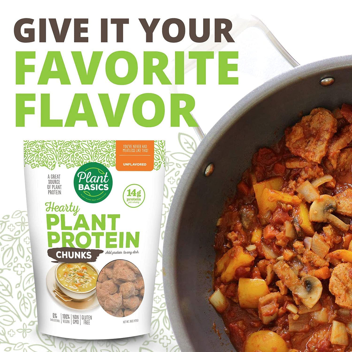 Plant Basics Hearty Plant Protein Chunks – Unflavored 6 lb Bulk Bag | Non-GMO, Gluten Free, Low Fat, Vegan Meat Substitute
